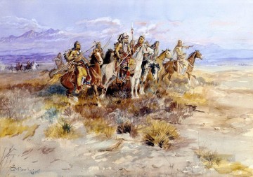 Amerikanischer Indianer Werke - Indian Scouting Party 1897 Charles Marion Russell Indianer